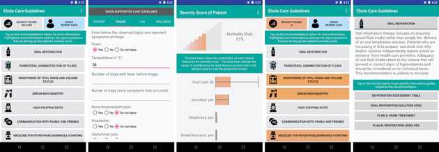 Screenshots of Ebola Care Guidelines app